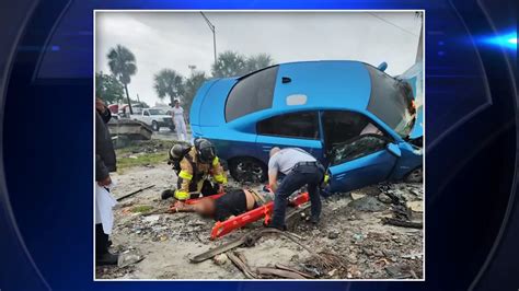 Driver of Dodge in bad condition after crashing train signal in NW Miami-Dade